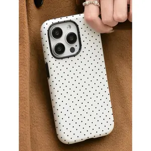 Black and white polka dot 2 in 1 drop-proof design film protective cover phone case, compatible with iPhone 11/12/13/14/15/16/17Pro Max/X/XS/XSMAX/XR/7P/8P, polka dot pattern, is a great gift for friends, family and yourself.