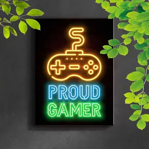 Game Controller Shaped Canvas Art Print, 12x16 Inch Framed Wall Decor for Bedroom Office Living Room Cafe Bar Home Decoration