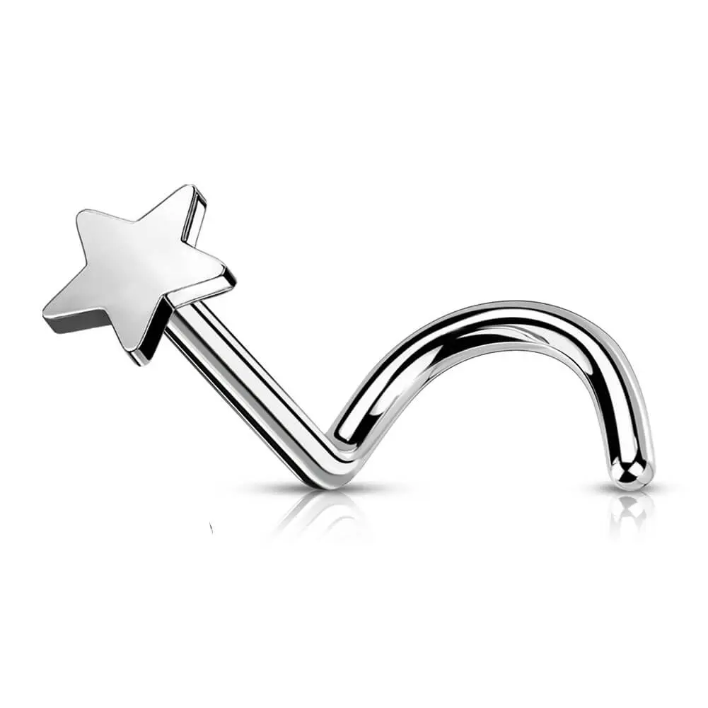 Oufer 20G Titanium S-shaped Star/Moon Nostril Screw Ring - Fashion Body Jewelry for Nose Piercing