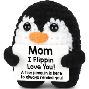 Christmas Birthday Gifts for Mom from Daughter Son, Handmade Crochet Mini Penguin Mom Gifts for Birthday Mama Mother in Law Bonus Step, Funny I Love You Stocking Stuffers for Moms Small Cute Decor valentines day gifts