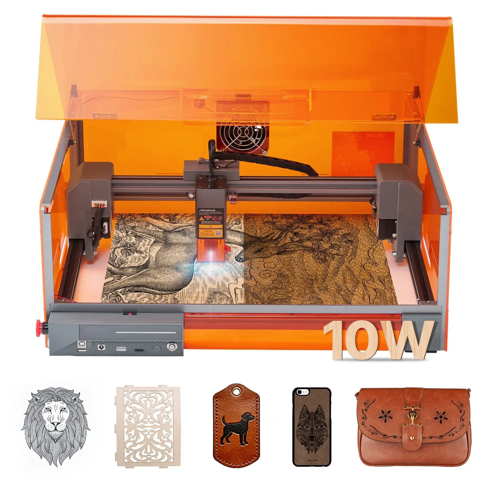 Laser Engraver 10W With Enclosure: Laser Engraving and Cutting Machine, Desktop Laser Cutter Engraver, 11.8 x 11.8-Inch Working Area, 7000 mm/min Speed, Suitable for Wood Leather Glass Metal, Class 1