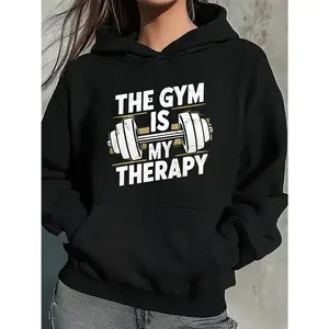 Women's dumbbell graphic gym therapy Graphic Hoodie - Cotton Blend Long Sleeve Pullover Regular Fit | Soft & Breathable Fabric, Durable Print, Everyday Comfort, Machine Washable, casual sporty indoor fitness lifestyle