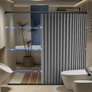 Bathroom Folding Shower Curtain for Wet-Dry Separation, Privacy Protection, Includes Metal Hooks & Magnetic Buckle, No Rod Included