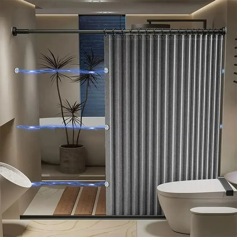 Bathroom Folding Shower Curtain for Wet-Dry Separation, Privacy Protection, Includes Metal Hooks & Magnetic Buckle, No Rod Included, Bathroom Shower Curtains