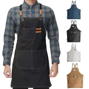 Unisex Oil-Water Proof Canvas Apron - Hand Wipe Design, Multi-Pockets Household Tool Apron for Home, Coffee Shop Cooking