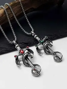 1 piece Vintage imitation gemstone dragon sword pendant necklace accessories stainless steel chain party birthday gift amulet