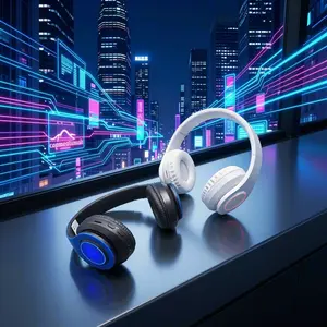 Wireless Headphones, Foldable Headphones with Colorful LED Light, Headphones with Microphone, FM, SD Card Slot, Audio, for School, Tablet, PC, TV, Phone