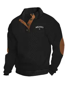 Men's letter print knitted jacquard long sleeve Fitted Henley hoodie, comfortable fabric, casual style, suitable for men's daily wear in and winter, essential for men's gatherings and dates. Men's gift.