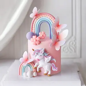 Cute Unicorn Cake Decoration, Dreamy Girl Heart Unicorn Blue Rainbow Butterfly Insert, Home Decor Small Ornament, Cake Decorating Supplies