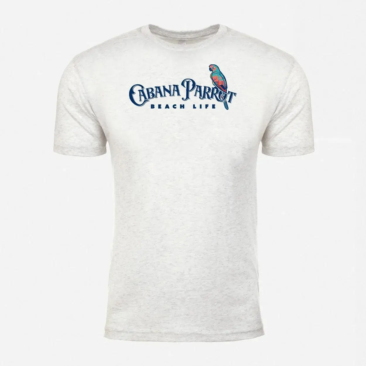 Cabana Parrot Tropical T-Shirt - Casual Short Sleeve Crew Neck Tri-Blend Jersey Summer Medium Length S-2XL