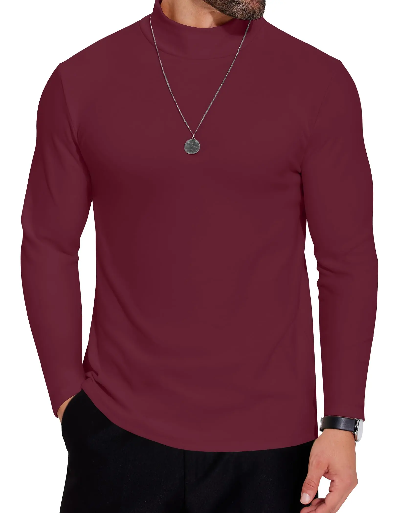 COOFANDY Mens Mock Neck Shirts Fleece Long Sleeve Tops Basic Pullover T-Shirts