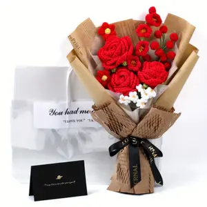 Handmade Crochet Flower Bouquet with Greeting Card & Gift Bag