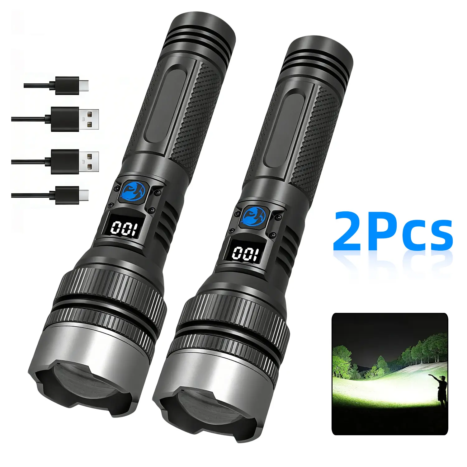 【Buy One, Get One Free】2pcs 2-in-1 2200 Lumens Flashlights  (Power Bank),Rechargeable Small Flashlight, IPX4Waterproof, Adjustable Focus Flash Light for Outdoor, Emergency, , Tactical & Camping Accessories，Black tiktokshopsummersale