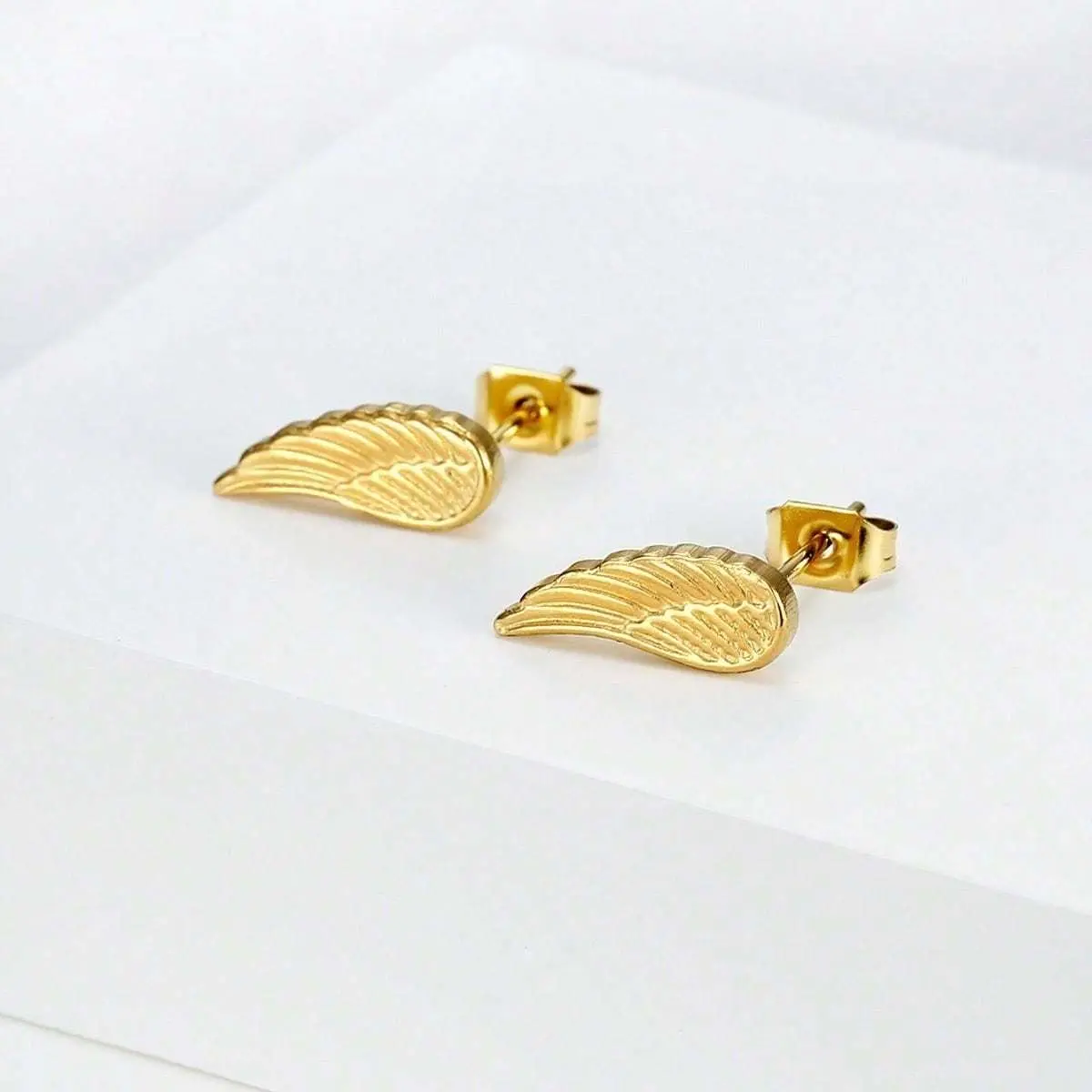 Elegant Angel Wing Stud Earrings in Tarnish-Free Stainless Steel, Lightweight Unisex Jewelry with Beading Detail, Non Tarnish Earrings, Angel Wings Earrings