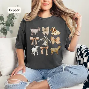 Coquette Goats and Bows T-Shirt, Goat Lovers Tee, Farm Homestead Graphic Shirt, Goats and Bows, Comfort Colors Goat Shirt, Cute Comfy Tee, Everyday Casual Womenswear
