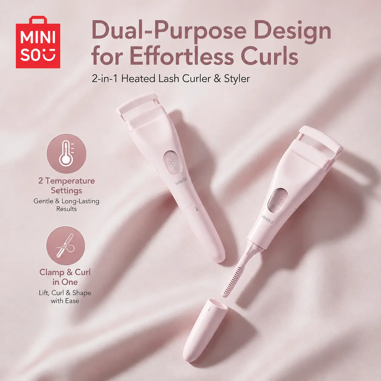 Miniso Heated Eyelash Curler, Curl Enhancing Tool with Fast Heating for Long-Lasting Curls, Compact Dual-Ended Design for Everyday Makeup, Back To School, Lash Routine, Natural Curls