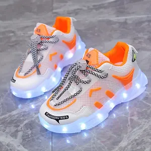 Rechargeable Colorful Glow-in-the-Dark Shoes Boys and Girls - Breathable Mesh, Lightweight Low-Top Sneakers with Adjustable Straps, White & Accents, Perfect/Casual Wear, Shoes Girls, Youngsters'S Footwear, Stylish Y