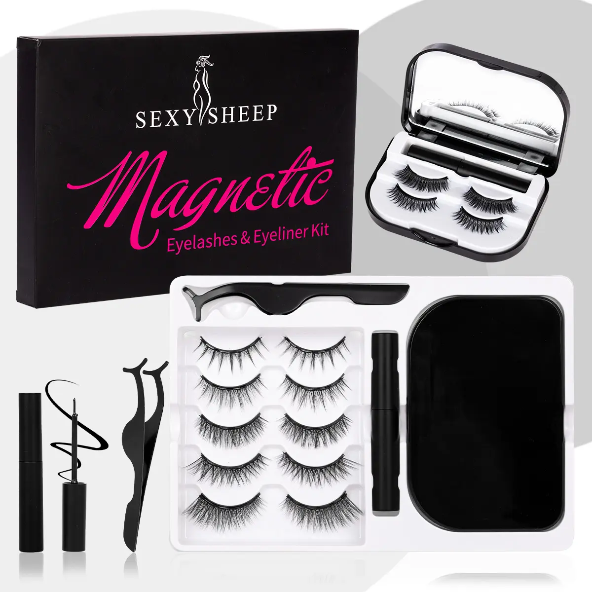 Magnetic Eyelashes and Eyeliner Kit, 7 Pairs Reusable Magnetic Lashes with Eyeliner and Tweezers, 3D Natural Look False Eyelashes, Easy to Wear, No Glue Needed, Eyelash Set, Eyelashes Makeup Set