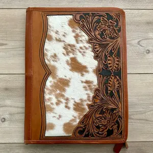 Cowhide and tooled leather portfolio organizer