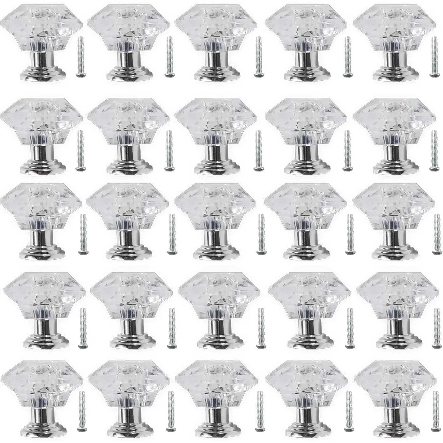 A Set of 25/26 Pcs Clear Crystal Drawer Knobs Set,24/30 mm Diamond-Shaped Acrylic Cabinet Knobs Pulls for Kitchen Dresser Drawer and Cupboard,Halloween Christmas Party Fathersdaygift,Hand Tools Kits