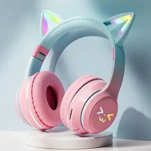 Wireless Headphone, Cat Ear Design Headphone with Microphone, Foldable Headset for Mobile Phone, Laptop, Computer