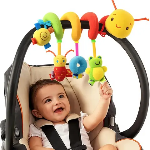 Spiral Car Seat & Stroller Activity Toy - Baby Sensory Toys Soft Hanging Toys for Babies 0-12 Months Boys Girls Carseat Crib Stroller, with Ringing Bell, Music