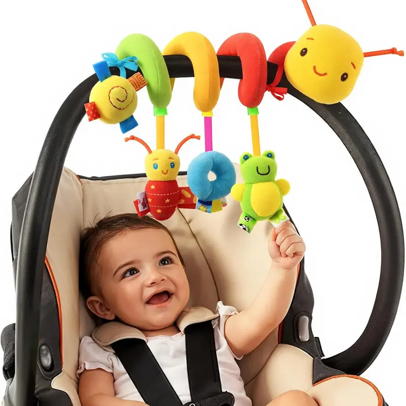 Spiral Car Seat & Stroller Activity Toy - Baby Sensory Toys Soft Hanging Toys for Babies 0-12 Months Boys Girls Carseat Crib Stroller, with Ringing Bell, Music