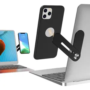 Laptop Phone Holder, Laptop or Desktop  Side Mount Phone Holder, Slim Portable Foldable Smartphone Stand, Computer  Expansion Bracket, Compatible with Any Phone, Black