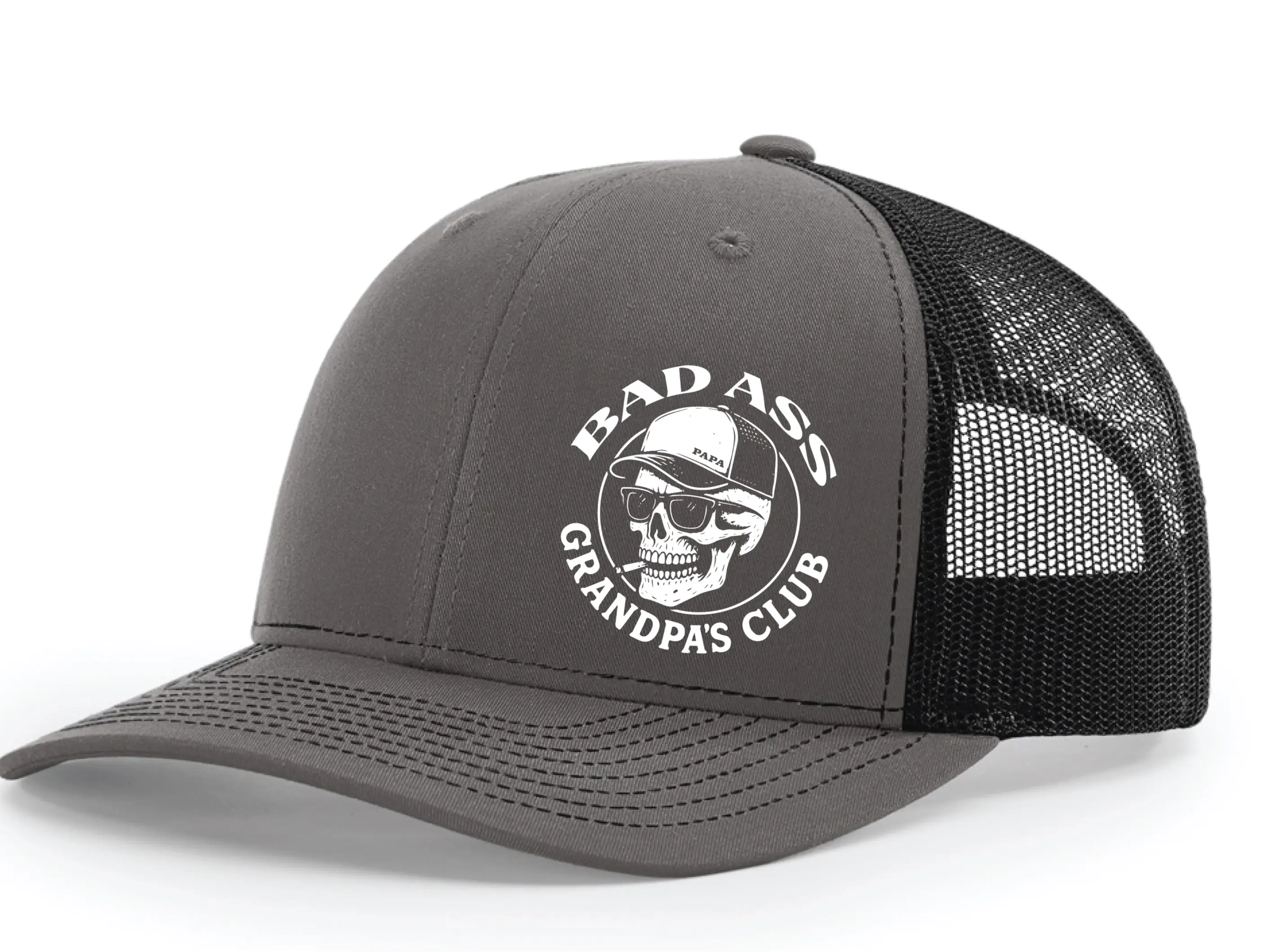 Richardson112 grandpa Retro Snapback Hat for Men, Premium Quality Logo Print Hat, "Bad Ass Grandpa" Design, Hand Wash Only, Retro Snapback Hats, Logo Print Hats