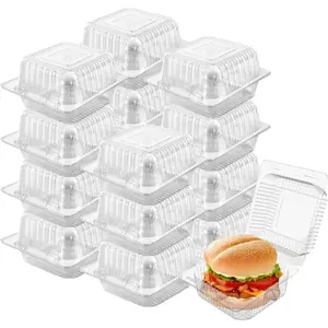 100 Pack 5 x 5 inch Clear Plastic Disposable Clamshell Container,Hinged Take Out Clamshell Dessert Container with Lid Takeout Tray Disposable Food Clamshell Containers for Dessert,Cakes,Sandwiches