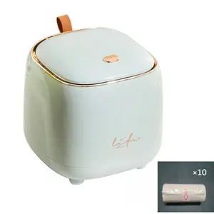 PrimPick Mini countertop trash can with 10 rolls of garbage bags, waste bin with press-type lid, wastebasket trash can dispenser, suitable for bathroom countertops and coffee tables, Home Trash Can