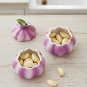 Garlic Shaped Ceramic Canister | Purple Glazed Kitchen Storage Jar for Spices Treats | Decorative Countertop Organizer with Vintage Farmhouse Charm | Functional Decor for Home Cooks & Collectors | US Culinary Accent Piece