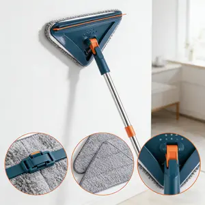 Multi-Purpose Wall Mop with Adjustable Long Handle & 360° Rotating Head All-in-One Cleaning Tool for Walls Ceiling Fans Floors Baseboards Kitchen with 6 Replacement Pads & Silicone Squeegee