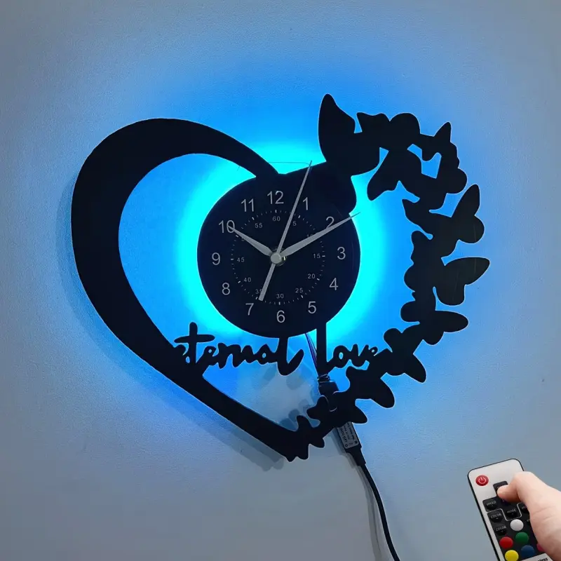 Heart LED Vinyl Wall Clock Led Wall Clocks Romantic Home Decor Ideal Holiday Gift (Battery Not Included)