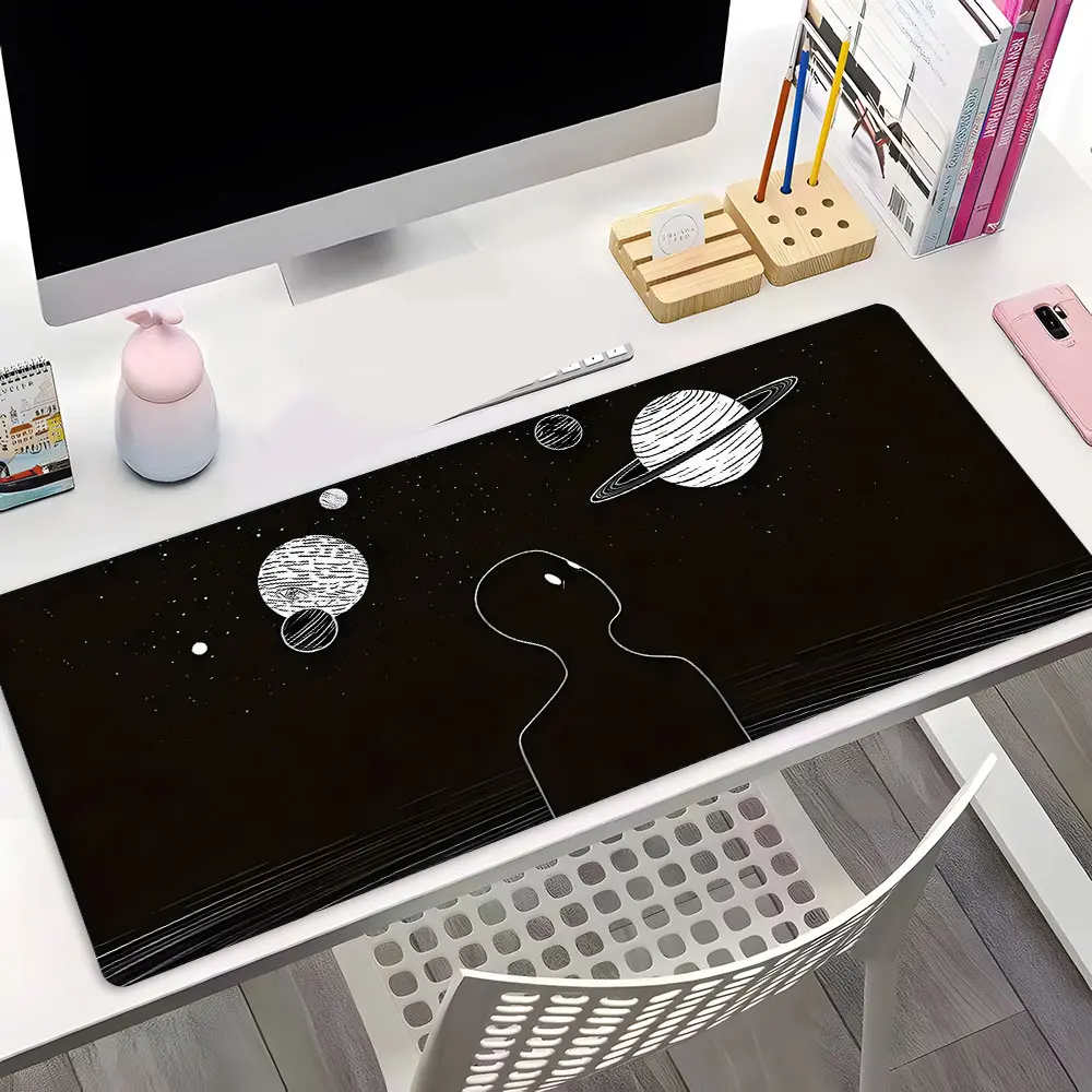 Minimalist Space Planet Design Extra Large Gameing Mouse Pad, Gaming Mouse Pad, Aesthetic Desktop Decoration Protection Pad, Rubber Non-slip Lock Edge Work Pad, Multi-size Suitable for Laptop, Desktop, Games, Work, Family, Good Gift
