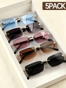 5 Pcs Unisex Candy Color Fashion Street Glasses, Trendy Frameless Eyewear for Parties, Concerts, Gifts, Vacations, Music Festivals