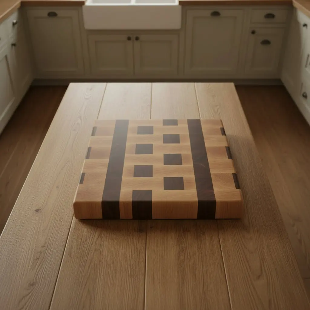 Handcrafted End‑Grain Butcher Block – 13.5" × 13.5" × 2" Black Walnut & Hard Northern Maple with Rubber Feet