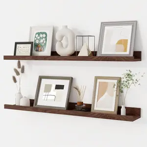 Picture Ledge Shelf for Wall, Floating Shelves Set of 2, 32 Inch Long Floating Shelves with Lip for Living Room, Bedroom, Bathroom, Kitchen, Walnut