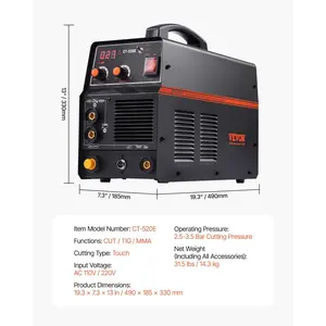 VEVOR 3 in 1 Plasma Cutter Welder Machine, CT-520E TIG/MMA Plasma Cutter Combo Machine, 30A Plasma Cutting Machine, 200A TIG Welder and 200A Stick Welder, Digital 110/220V Dual Voltage IGBT Inverter