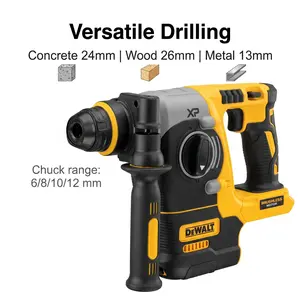 DEWALT DCH273 Brushless 20V Rotary Hammer Drill, wood tools, Black Oxide Coated Multi-Material Drill Bit Set, High Power Lithium Impact Wrench