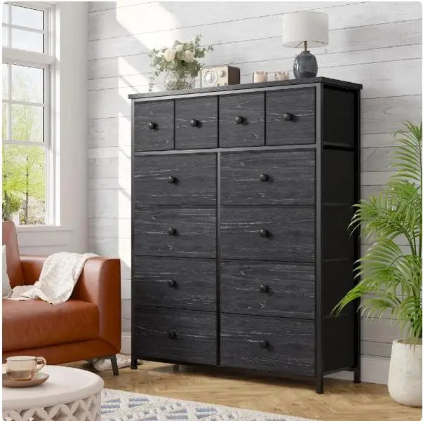 Raybee Furniture Indoor Cabinet Fabric Dresser with 12 Drawers, Wood Top & Metal Frame, Chests of Drawers for Closet, Living Room, Bedroom