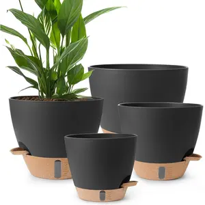 Plant Pots,12/10/9/8/ Inch Large Plastic Self Watering Flower Pots Indoor Outdoor with Drainage Holes, Deep Reservoir,Nursery Planting Pot for Indoor Out Door Plants Black