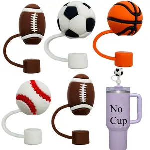 Ball Sports Theme Straw Cover Cap,  5 Counts  Reusable Silicone Straw Cover, Creative Straw Topper, Compatible with Stanley 20 & 30 & 40oz Tumbler Cups, Drinking Gadgets