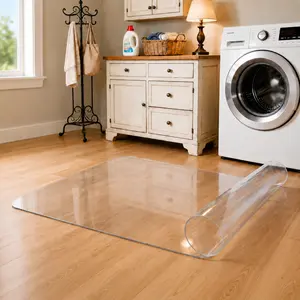 Transparent Laundry Room Floor Mat Waterproof Non Slip PVC Floor Protector Heavy Duty Clear Vinyl Mat for Washer Dryer Area Easy Clean Mold Resistant Odor Free Cut to Fit Durable Floor Protection for Laundry Kitchen Entryway Bathroom