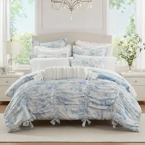 Armoire Collection Full/Queen Toile Floral Comforter Blue