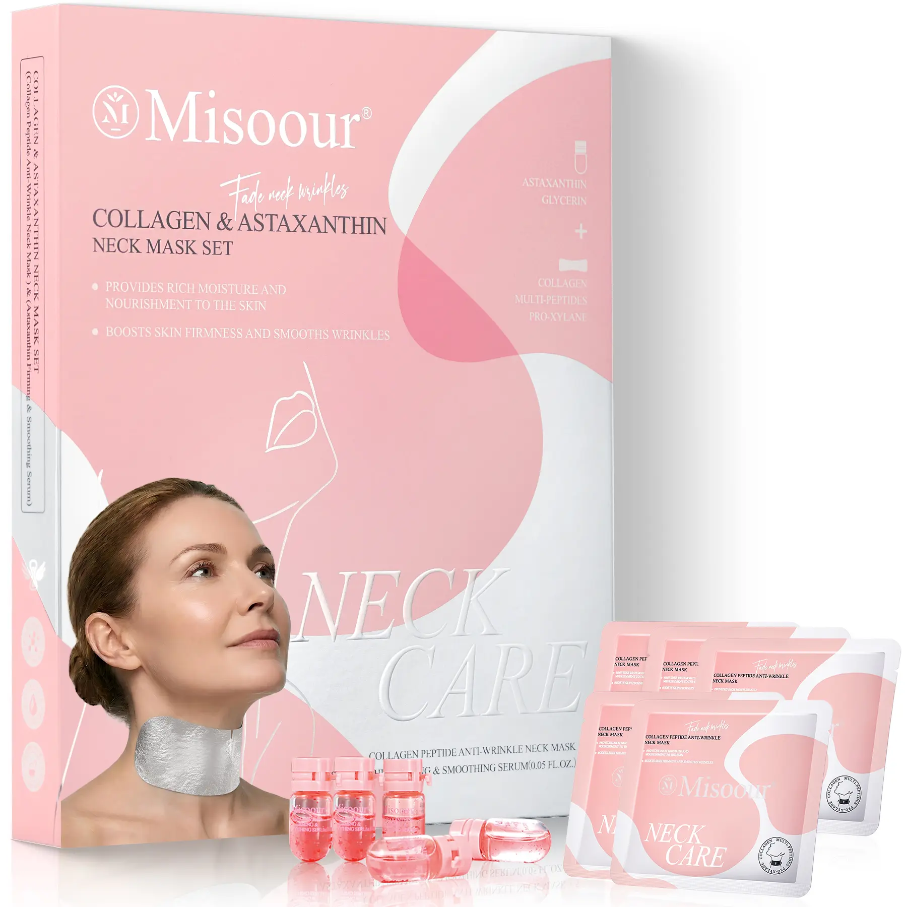 Misoour Neck Mask Set:Collagen Peptide Anti-Wrinkle Neck Mask + Astaxanthin Firming & Smoothing Serum|Reduce neck wrinkles, Moisturize and brighten,Firm and lift#TikTokShopBacktoSchool
