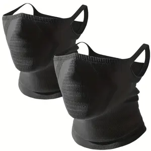 Windproof Half Face Masks 2PCS Set with Hanging Ear and Neck Protection Breathable Knitted Fabric for Outdoor Sports Hiking Skiing Cycling Running