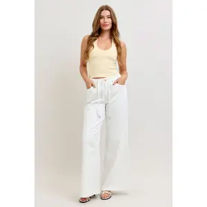 Judy Blue High Waist Featherweight Rose Gold Trim w/ Elastic Waistband Drawstring Palazzo Denim Jeans 881093