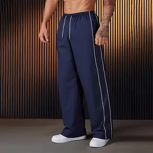 Men's Drawstring Waist Straight Leg Sports Pants Loose Fit Striped design,Versatile Simple Casual Style Sweatpants,Menswear Joggers,Outdoor Trousers,Suitable For Daily Wear,Going Out,Gift For Boyfriends/Sons,Please place an order according to size chart S