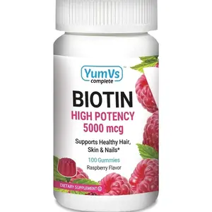 YUM-V's Biotin Gummies – High Potency Biotin Vitamins 5,000 mcg – Natural Raspberry Flavor Hair Vitamins – Kosher Hair Skin and Nails Gummies (100 Count)